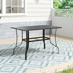 120cm L Garden Metal Slatted Coffee Table Outdoor Rectangle Table in Black