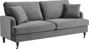 Brigette 3-Seater Grey Velvet Sofa With Antique Brass Castor Legs - Daals - Sofas