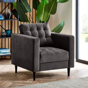 Furniturebox UK Jolene Dark Grey Velvet Armchair