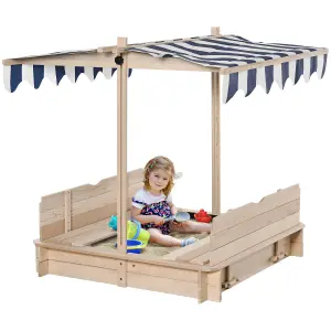 Outsunny Kids Square Wooden Sandpit Children Cabana Sandbox Outdoor Playset