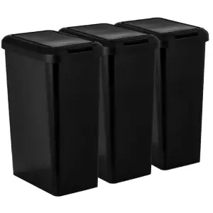 Recycling 45 Litre Set of 3 Waste Utility Plastic Bins Interlocking Clips Lift and Swing Black Bin, 3 x 45L