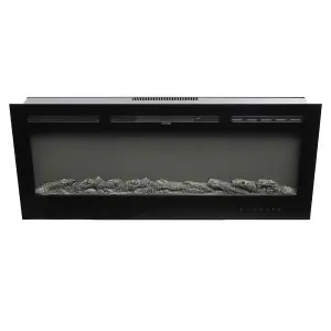 Black Electric Fire Fireplace Wall Mounted or Inset Heater 12 Flame Colors with Remote Control 60 Inch