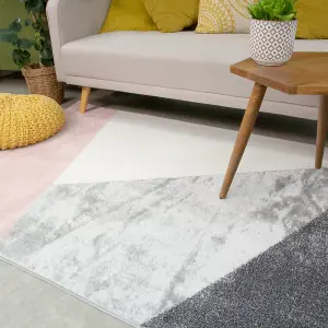 Blush Pink Grey Super Soft Abstract Geometric Area Rug 120x170cm