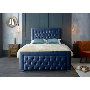 Gelson Plush Velvet Blue Bed Frame