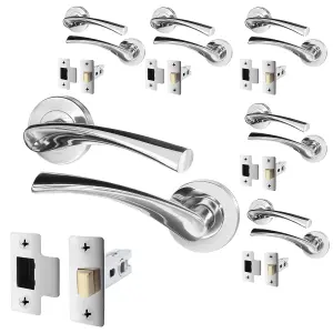 AFIT Polished Chrome Door Handle Latch Set Pack of 6 Internal Door Handles & Latch 66mm - Novi Range