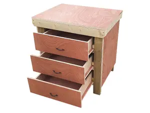 Wooden Eucalyptus hardwood top workbench, tool cabinet with drawers (V.2) (H-90cm, D-70cm, L-90cm)