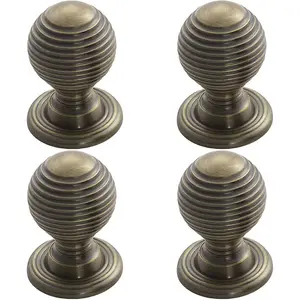 4x Textured Reeded Ball Cupboard Door Knob 23mm Dia Florentine Bronze Handle