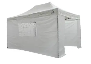 All Seasons Gazebos 3x4.5 Full Waterproof Pop Up Gazebo with 4 Lightweight Side Panels and Accessories White