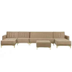 Large Sofa with Ottoman ABERDEEN Sand Beige Velvet Symmetrical