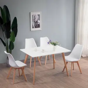 White Dining Table and Chairs Set Rectangular 4 Seater Table With 4 Tulip Pyramid Dining Chairs