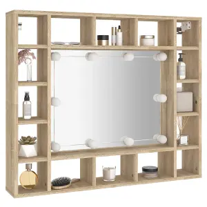 Berkfield Mirror Cabinet with LED Sonoma Oak 91x15x76.5 cm