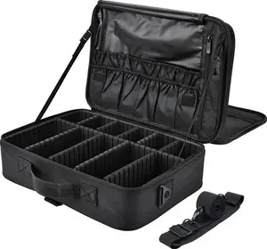 Extra Large Travel Makeup Bag Cosmetic Case Vanity Organiser Beauty Train Case With Shoulder Strap And Dividers Compartment, Black