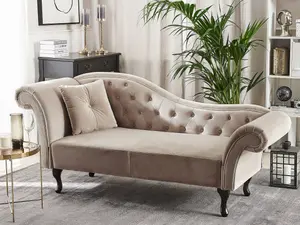 Left Hand Chaise Lounge Velvet Beige LATTES