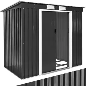 Shed with Pitch Roof - steel, foundation included, 213 x 130 x 173 cm - grey/white