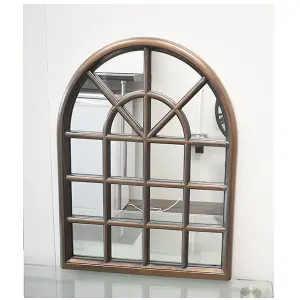 Brown Black Window Style Wall Mirror Arched Decoration Glass