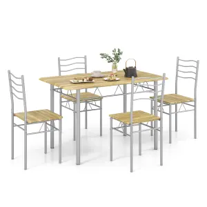 Costway 5 PCS Dining Table Set w/ Rectangular Tabletop Industrial Kitchen Table 4 Chairs Set