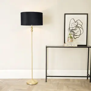 ValueLights Maggie Gold Candlestick Floor Lamp with Black Velvet Lamp Shade and LED Bulb