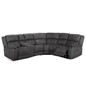 Cassandra Black Leather Like Electric Reclining Corner Sofa With Console