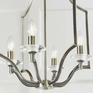 Hanging Ceiling Pendant Light Antique Brass & Crystal 4 Bulb Classic Feature