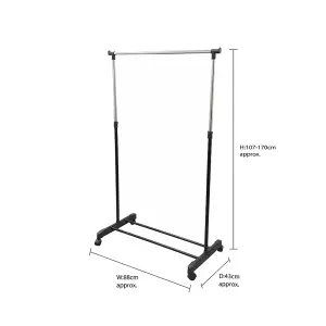 JVL Adjustable Garment Rack Clothing Rail with Wheels