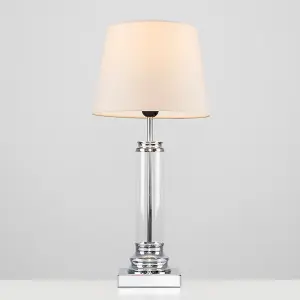 ValueLights Knowles Modern Clear Glass Column Design Touch Table Lamp with Beige Shade