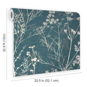 Superfresco Hedgerow Floral Teal Wallpaper