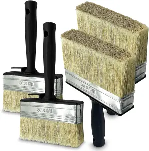 4Pcs Fence Paint Brushes - Block Brush Set - Decking Paint Brush - Shed and Fence Brush - Masonry Paint Brush - Wallpaper Brush