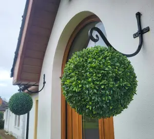 Best Artificial 28cm Green Olive Grass Hanging Basket Topiary Ball - Suitable for Outdoor Use - Weather & Fade Resistant