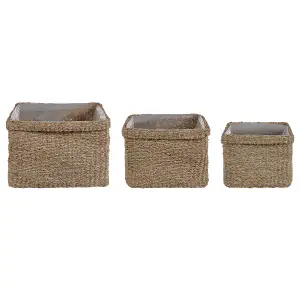 Set of 3 Plant Pots RIVULINE Wicker Natural