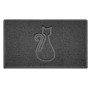 Nicoman Dark Grey Cat Embossed Spaghetti Coil Door Mat Dirt-Trapper Washable Barrier Doormat 75cm x 44cm