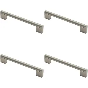 4x Round Bar Pull Handle 200 x 14mm 160mm Fixing Centres Satin Nickel & Steel