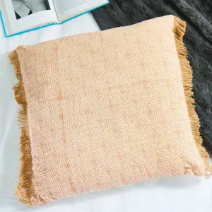 Fero Sandstone Fringed Filled Decorative Throw Scatter Cushion - 45 x 45cm - Pack of 2