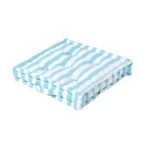 Homescapes Cotton Blue Thick Stripe Floor Cushion, 40 x 40 cm