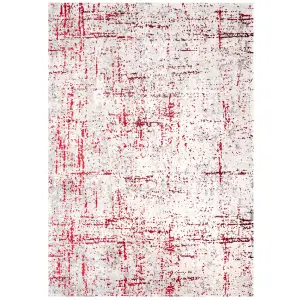 Red Grey Tweed Floral Embossed Living Area Rug 60x110cm