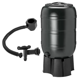 210L Large Black Water Butt For Outdoor Gardens Complete With Stand, Filer, Tap & Lockable Lid