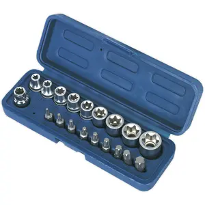 19pc TRX Star Socket & Hex Bit Set - 3/8" Square Drive - Male & Female TORX