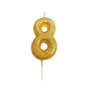 Anniversary House Metallic Glitter 8th Birthday Candle Gold (One Size)