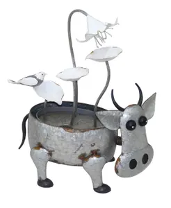 Aqua Creations Metal Cow with Flowers Solar Water Feature