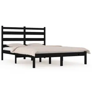 Berkfield Bed Frame Black Solid Wood Pine 140x200 cm