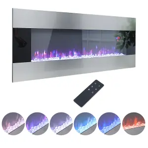 Electric Fire Fireplace Wall Mounted Heater 6 Flame Colors with Remote Control 60 Inch