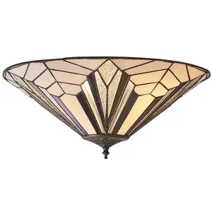 Tiffany Glass Semi-Flush Ceiling Light - Art Deco Round Inverted Shade - i00033