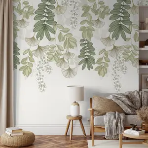 Cascading Sprigs 3 lane Repeatable Wallpaper Mural, Green