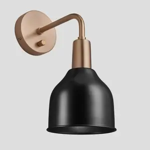 Industville Sleek Cone Wall Light, 7 Inch, Black, Copper Holder