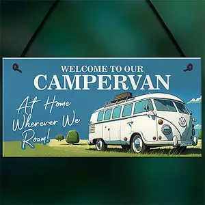 Red Ocean Campervan Welcome Sign - Novelty Wall Hanging Decor - Durable Sign for Indoor/Outdoor Use - Funny Campervan Sign