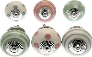 MangoTreeKnobs - Mixed Set of Dusty Pink, Eau de Nil Green & Whisper Grey Cupboard Knobs x Pack 6 (MG-259)