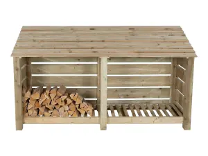 Slatted wooden log store W-227cm, H-126cm, D-88cm - natural (light green) finish