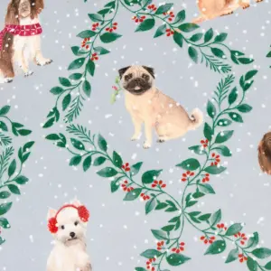 Christmas Dog Friends Printed Velvet Polyester Filled Cushion