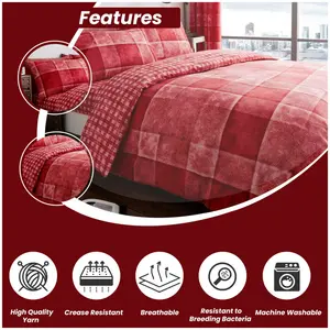 Pinero Cotton Blend Chequered Duvet Cover Set with Pillowcases Red / Super King - 2 Standard Pillowcases