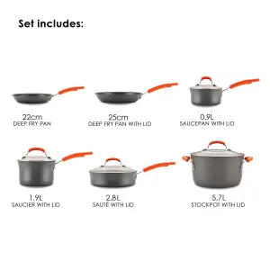 Rachel Ray Classic Brights Black Round Hard Anodised Aluminium Dishwasher Safe Cookware Set Pack of 10