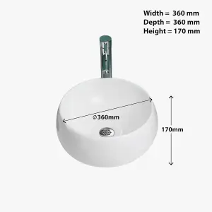 BELOFAY 170x360x360mm Round Ceramic Cloakroom Basin Hand Washing Sink, Modern Design Countertop Basin (Only Basin Included)